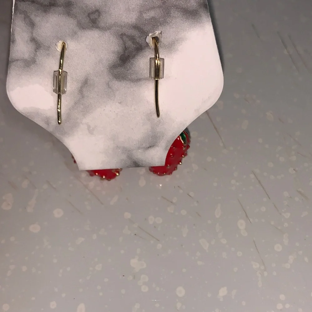 Gold-Tone Red Strawberry Drop Earrings - Unbranded - Picture 6 of 6